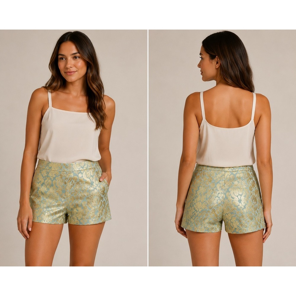 J. Crew Factory Metallic Gold Brocade Jean Shorts